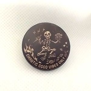 🧁 3/$30 Chaotic Good Vibes Only Dancing Skeleton Knife & Flowers Pin NEW